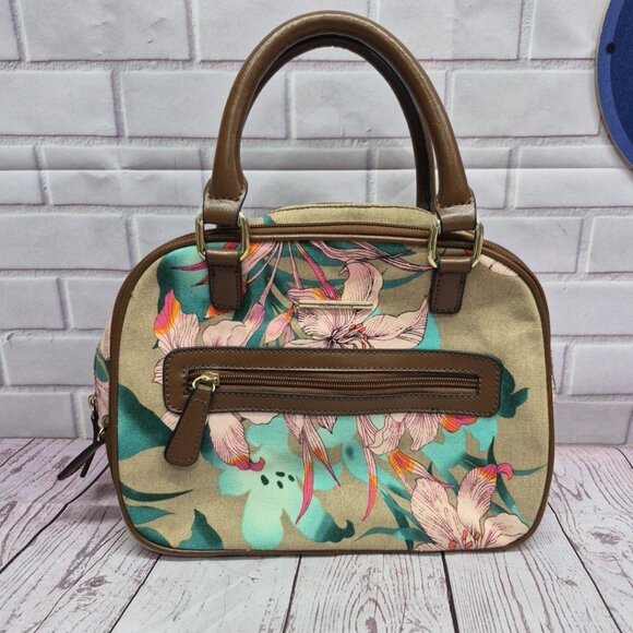 Jaclyn Smith Handbags - Jaclyn Smith Lily Canvas Handbag Purse Colorful Floral And Brown Pockets